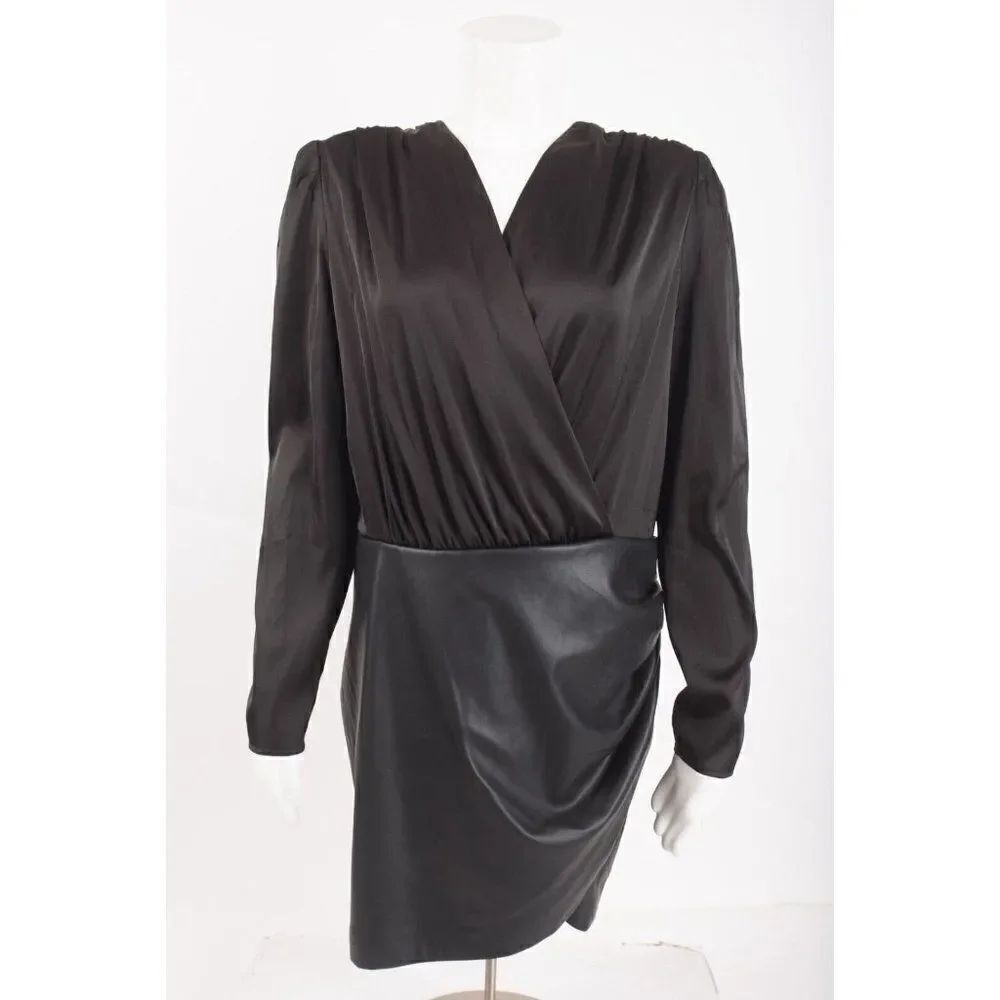 Generation Love Womans Miley Dress Size M Black Satiny Faux Leather Ruched NWT